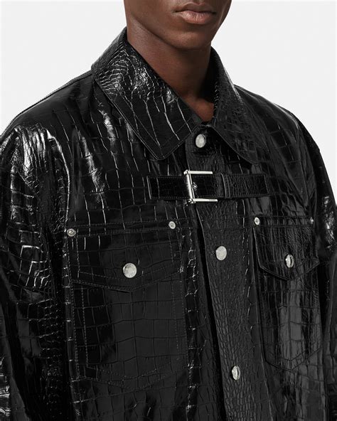 versace classic croc leather coat|versace black leather jacket.